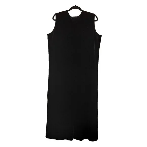 Vtg S&S Collection Velvet Maxi Shift Dress Large Black Sleeveless Long Gothic - Picture 2 of 8